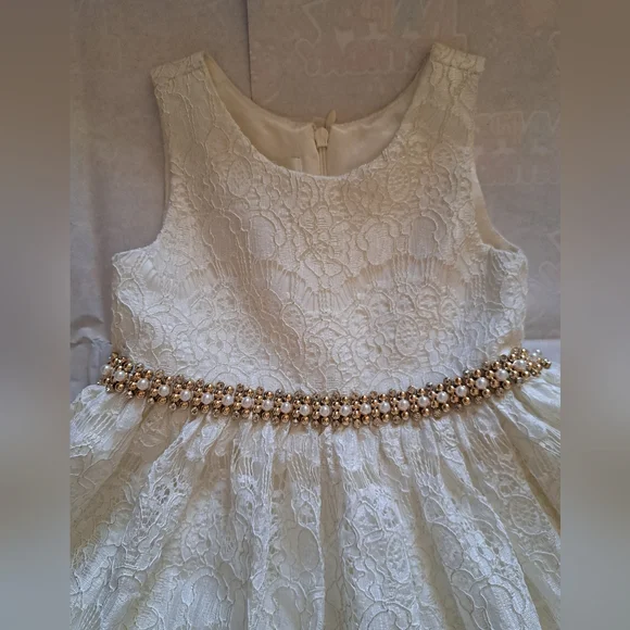 Elegant Lace Dress with Gold Accents - Picture 2 of 7